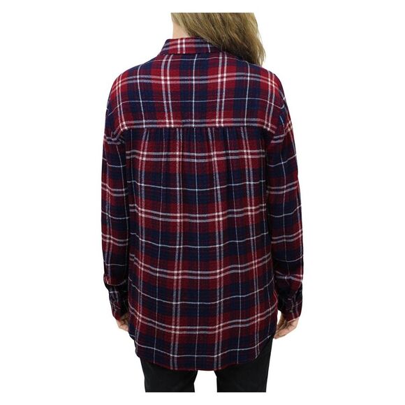 BEACHLUNCHLOUNGE COLLECTION Womens Burgundy Plaid Cuffed Sleeve Button Up Top XS - Picture 2 of 2